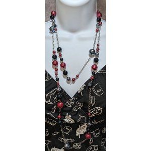 Gothic Red And Black Pearl Opera Necklace